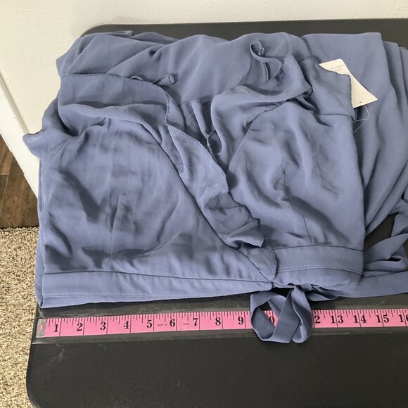 Tobi Dress Women Sz M Blue Slate V-Neck Ruffle Trim Wrap Spaghetti Straps‎ Maxi - Picture 14 of 16